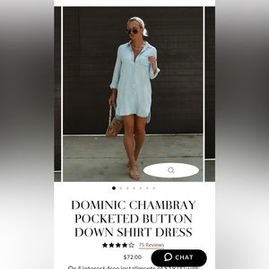 DOMINIC CHAMBRAY POCKETED BUTTON DOWN SHIRT DRESS Medium